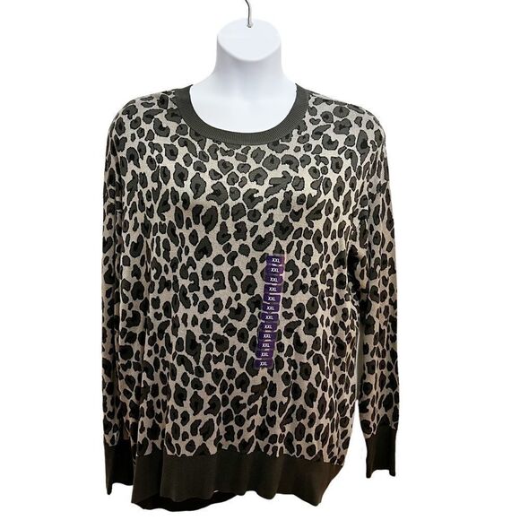 Isaac Mizrahi Lounge Grey Leopard Sweater XXL NWT - Picture 1 of 14